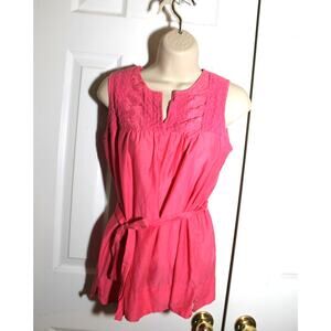 Ellavie Pink Cotton & Silk Sleeveless Tunic Top w/ Crocheted Lace sz S